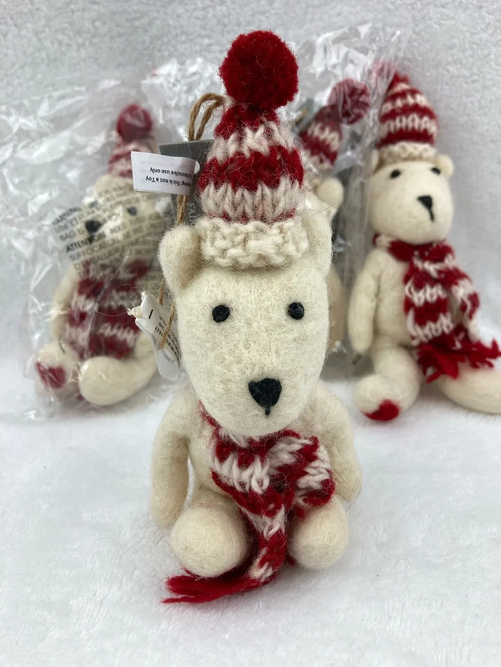 Pottery Barn St. Jude Wool Felt Teddy Bear Ornament Nepal 6.5” Set of 4 New